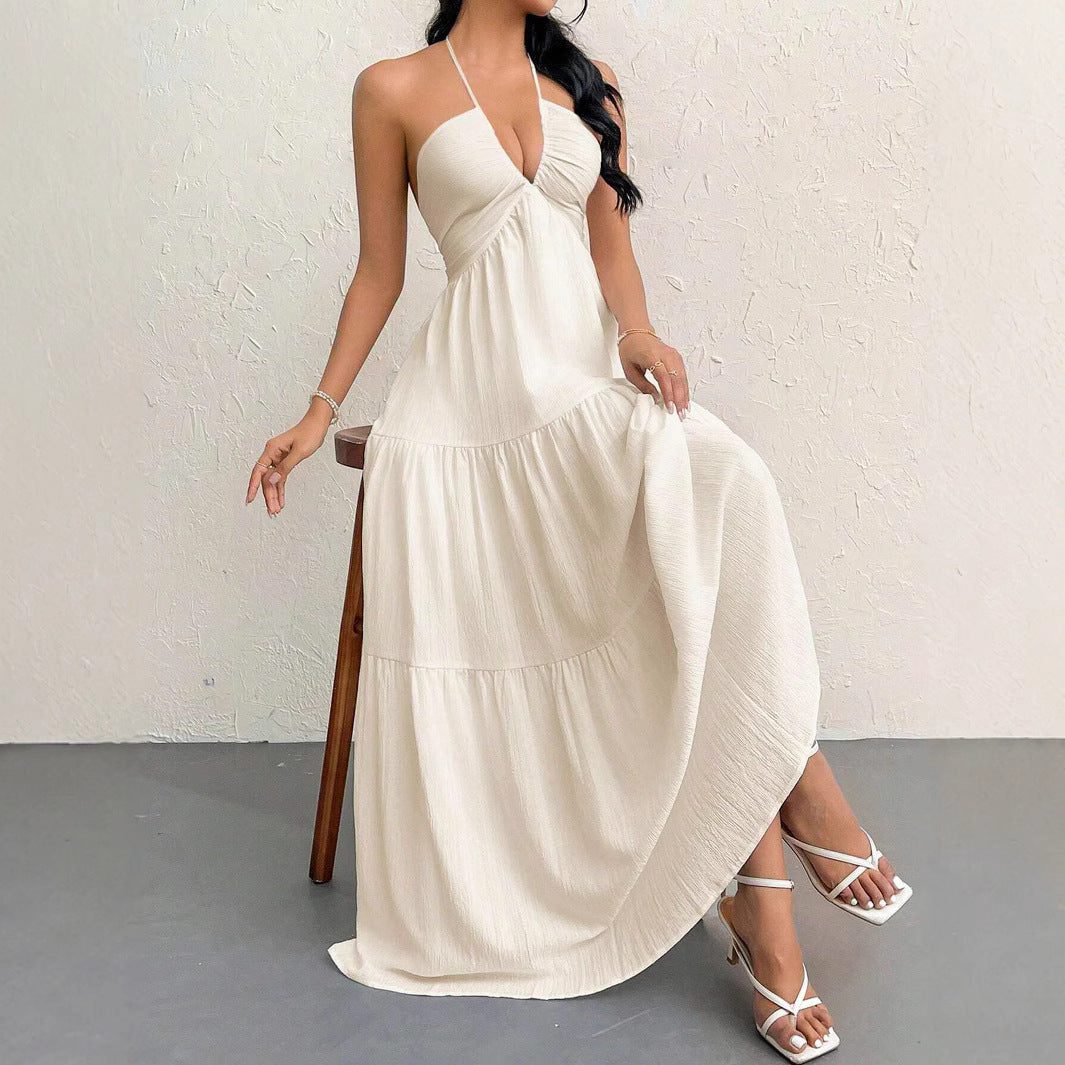 Maxi strap dress for ladies with ruffles Lune London
