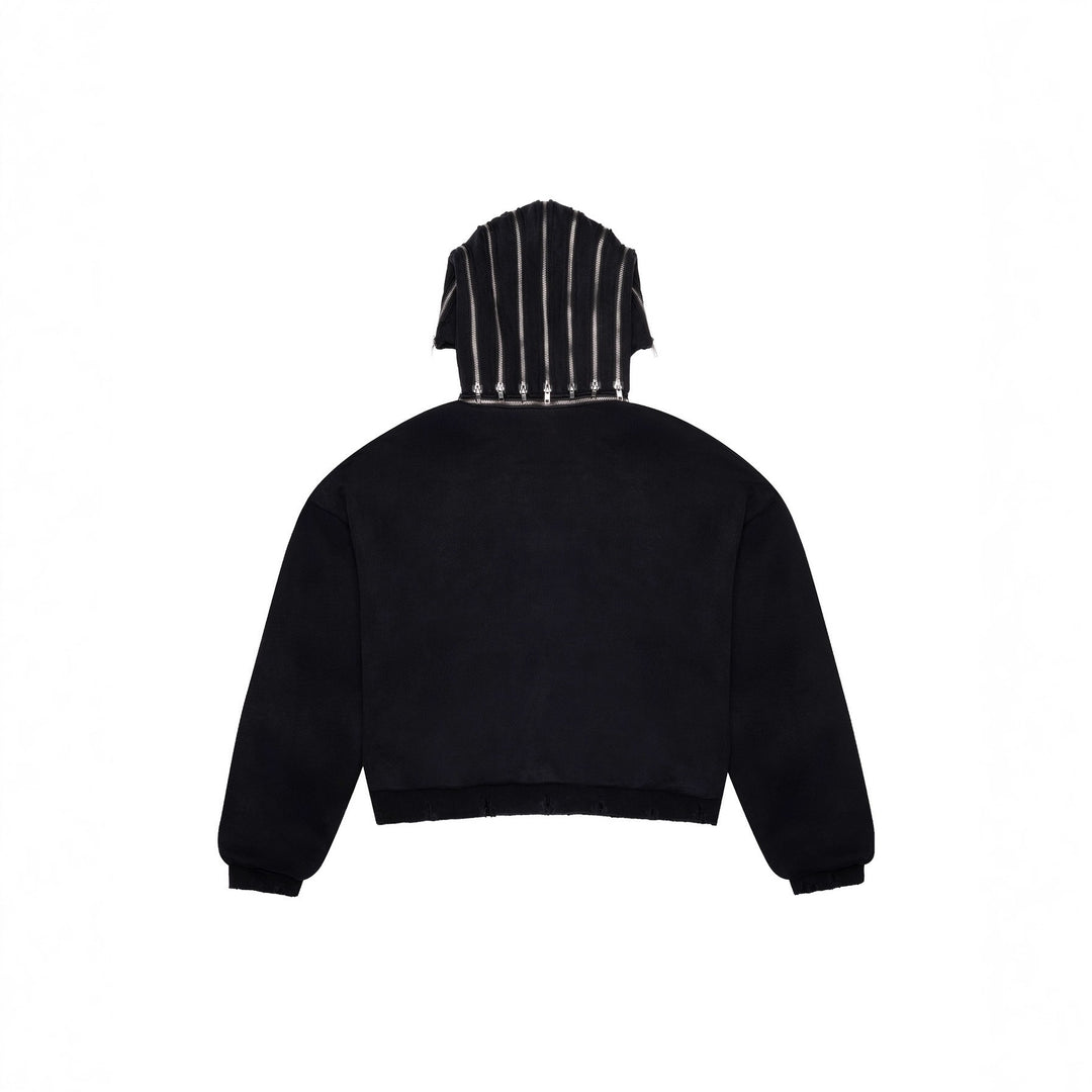 Short women's jacket with zipper and asymmetrical hood design Lune London