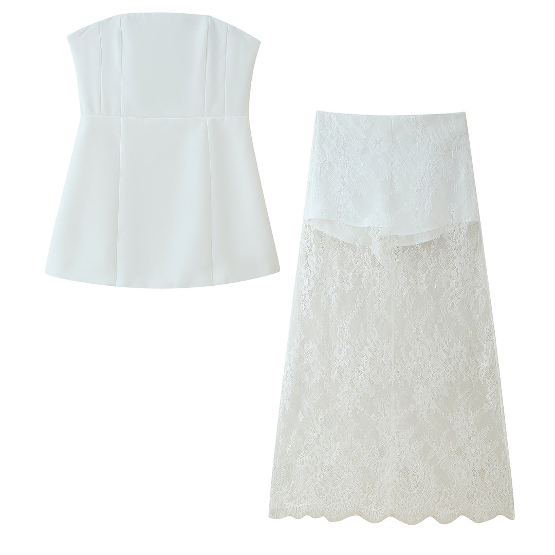 Lune London short tank top set for women and long lace skirt