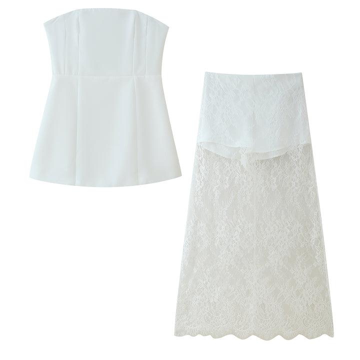 Lune London short tank top set for women and long lace skirt