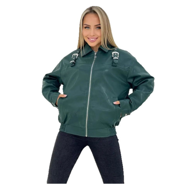 Casual style faux leather jacket for women with decorative details Lune London