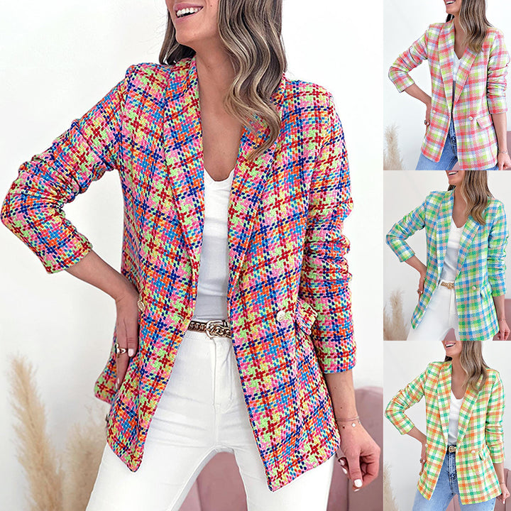 Women Elegant Checkered Jacket with Double Button Pockets Lune London