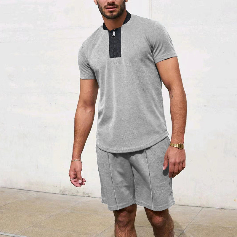 Men's short sleeve sports t-shirt with zip and jogging shorts Lune London