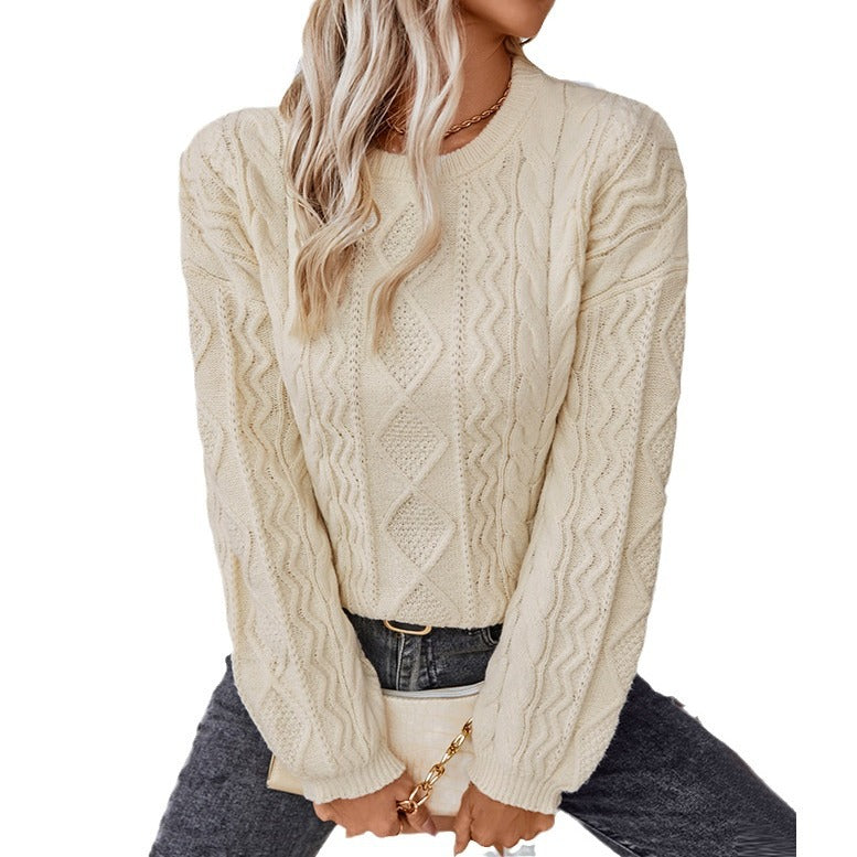 Thick knitted sweater for women with textured twisted pattern Lune London