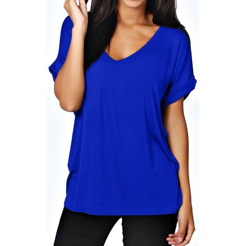 Casual women’s V-neck t-shirt with rolled-up sleeves Lune London