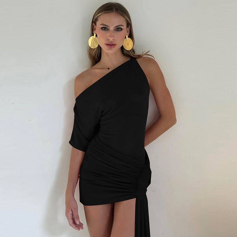 Women’s wrap dress with asymmetrical hem and elegant ruffle details Lune London