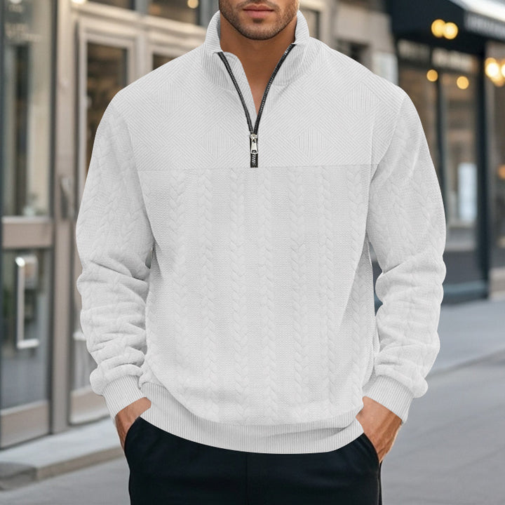 Men's knitted sweater with modern high collar and zip Lune London