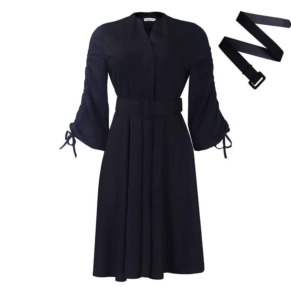 Dress for women with fitted belt and ruffled sleeves Lune London
