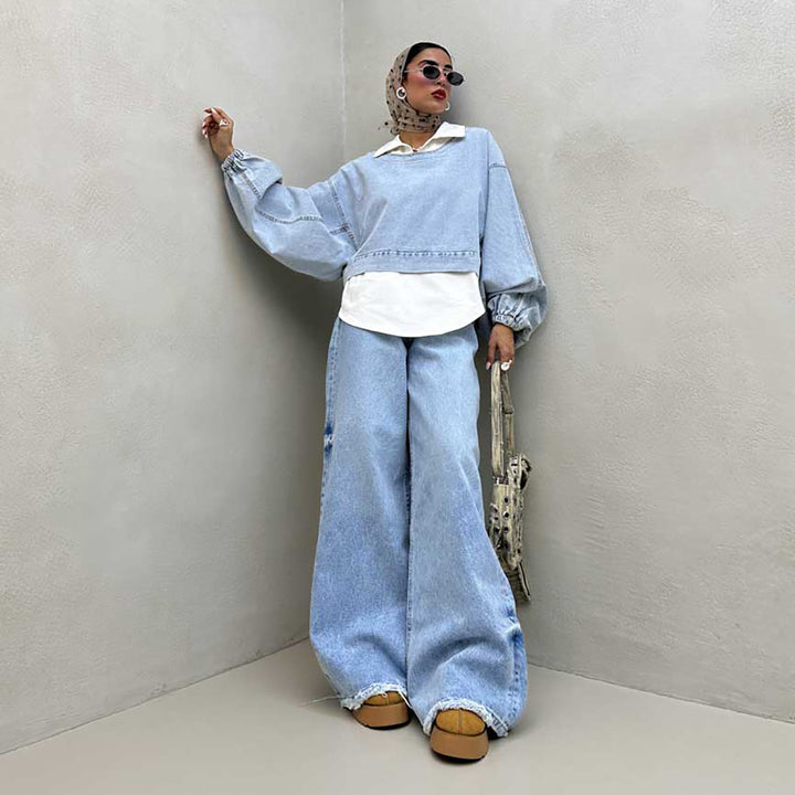 Oversized denim sweater for women with voluminous sleeves Lune London