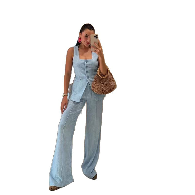 Ladies Elegant Wedding Suit Set with a Fitted Top and Wide Leg Pant Style Lune London