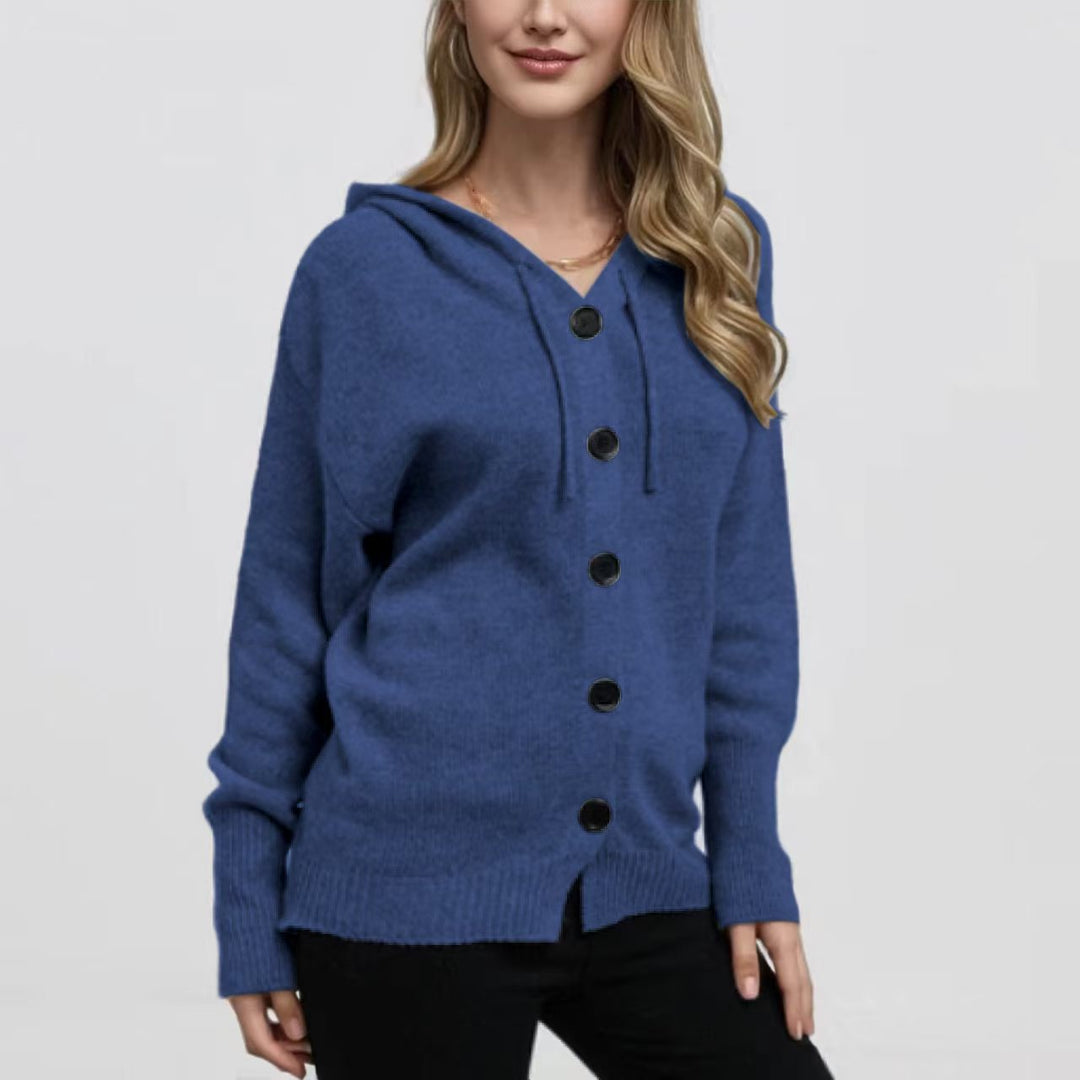 Women’s knitted hoodie jacket with button placket and soft texture Lune London