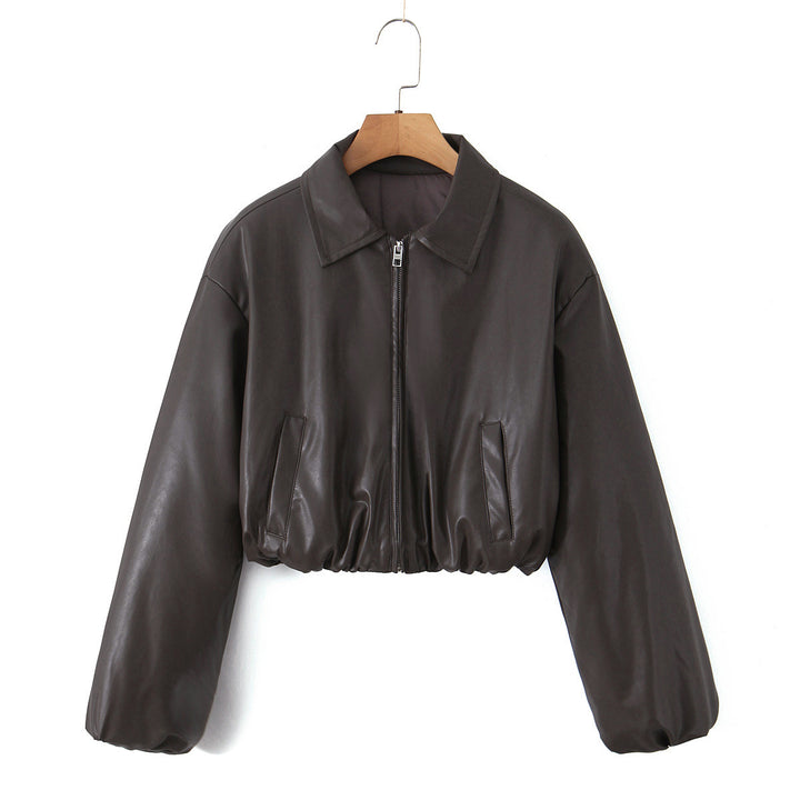 Cropped casual chic synthetic leather biker jacket for women Lune London