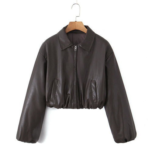 Cropped casual chic synthetic leather biker jacket for women Lune London