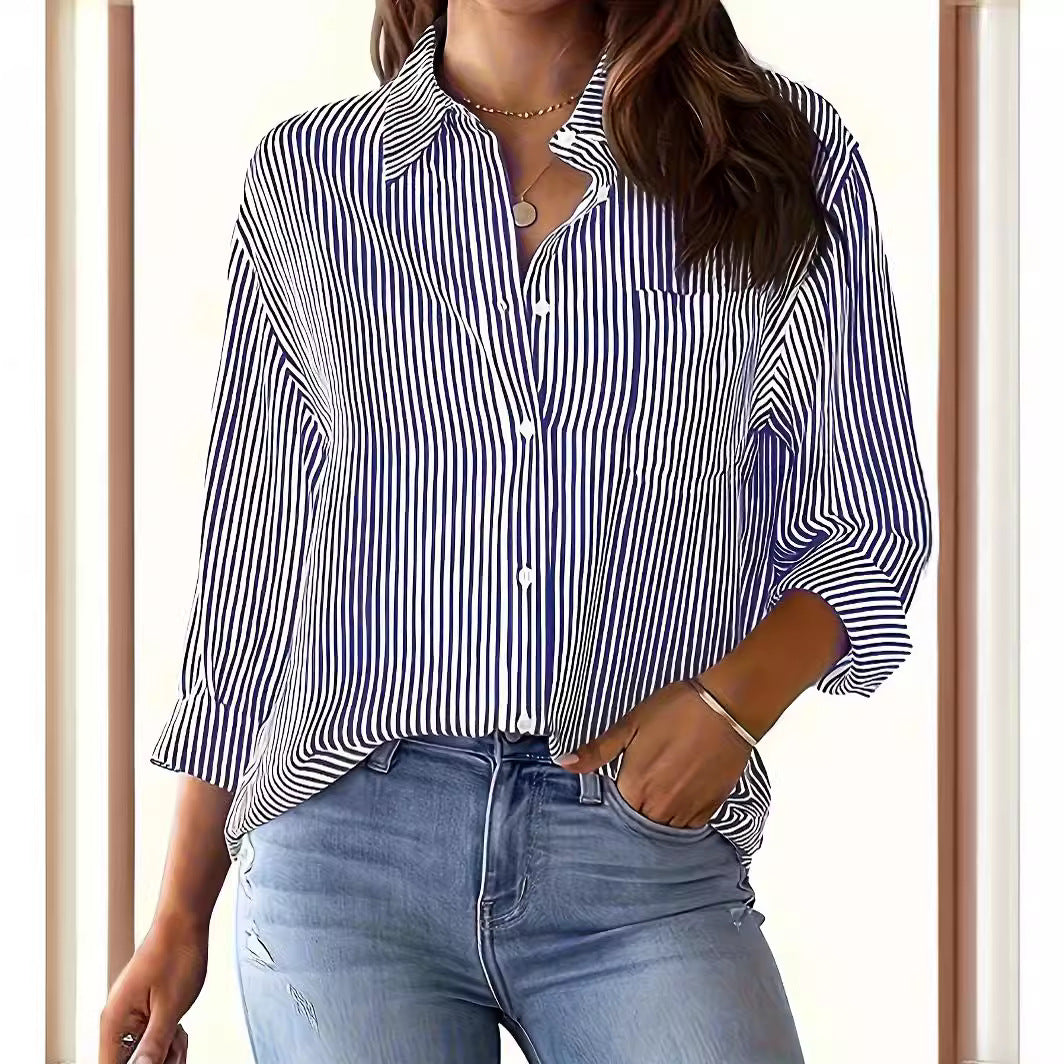 Women's modern striped pattern blouse with a comfortable fit Lune London