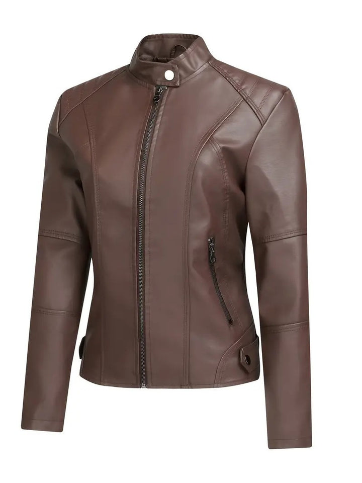 Trendy faux leather jacket for women with a modern cut and an asymmetrical zipper Lune London