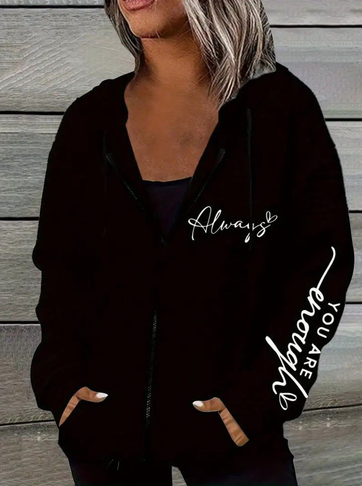 Veste à capuche décontractée pour femmes avec impression motivante Chic & Stil
