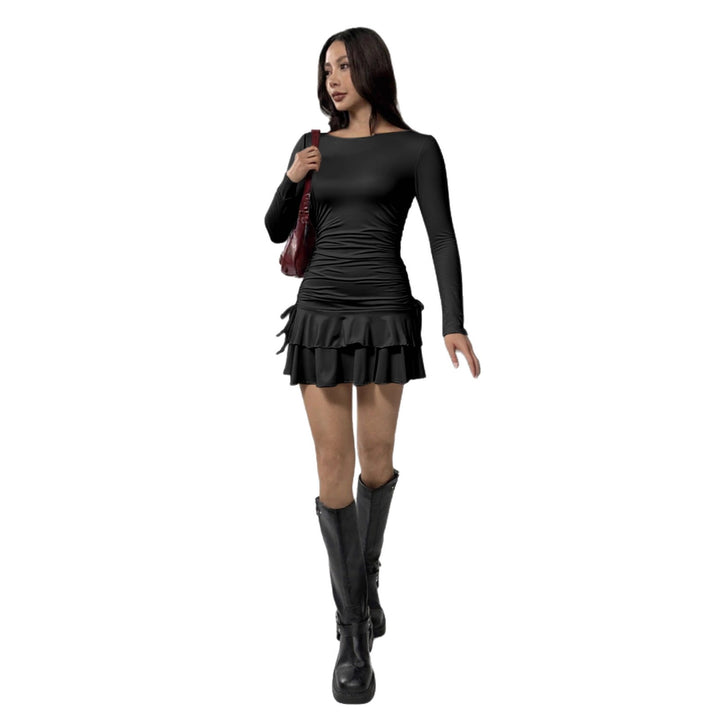 Women Figure-Hugging Minidress with Ruffle Details and Side Ties Lune London