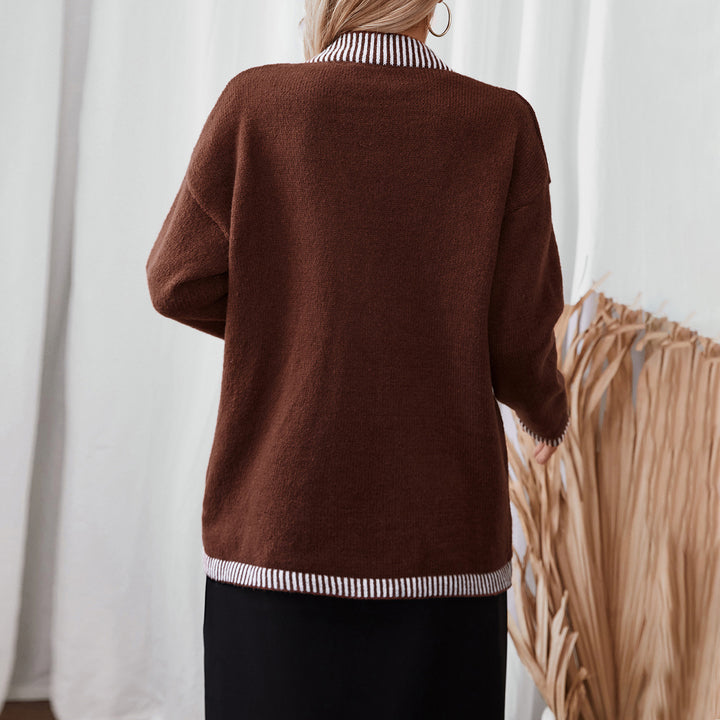 Women's knit jacket with modern stripe accents and Lune London pockets