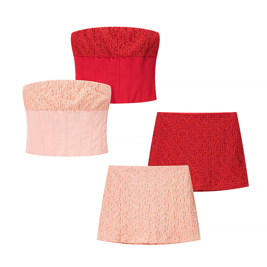 Crop top and mini skirt set for women with an elegant ruffle style Lune London