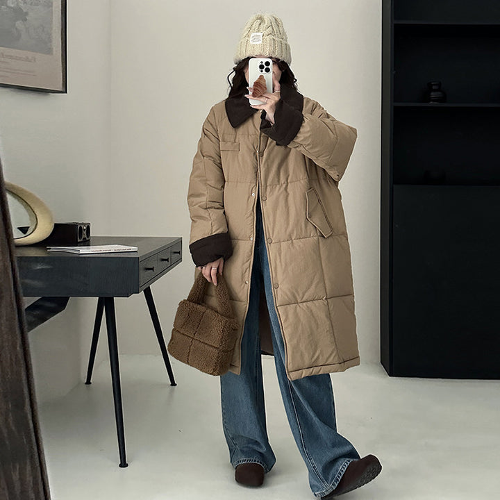 Ladies Long Winter Coat, Padded with Practical Snap Button Closure Lune London
