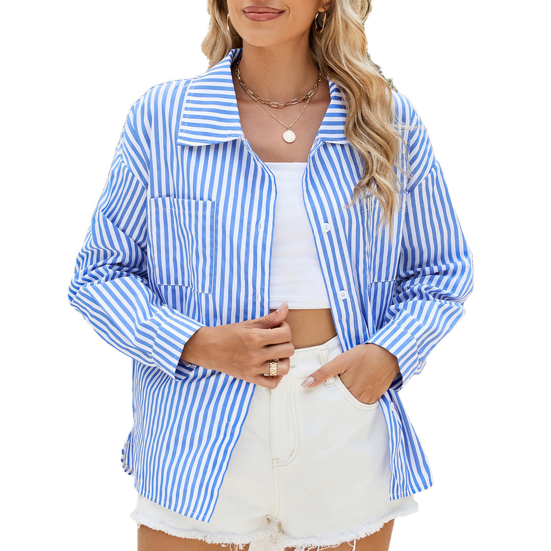 Striped oversized blouse for women with practical pockets and trendy cut Lune London