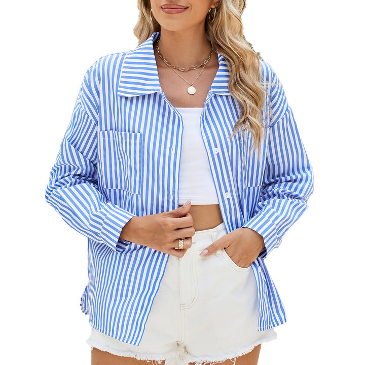 Striped oversized blouse for women with practical pockets and trendy cut Lune London