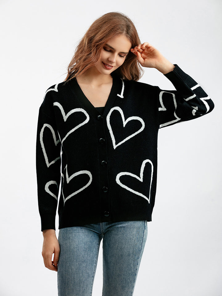 Knitted jacket for women with heart pattern and relaxed fit Lune London