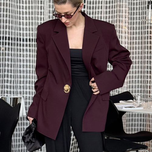 Oversized blazer for women with gold button Lune London