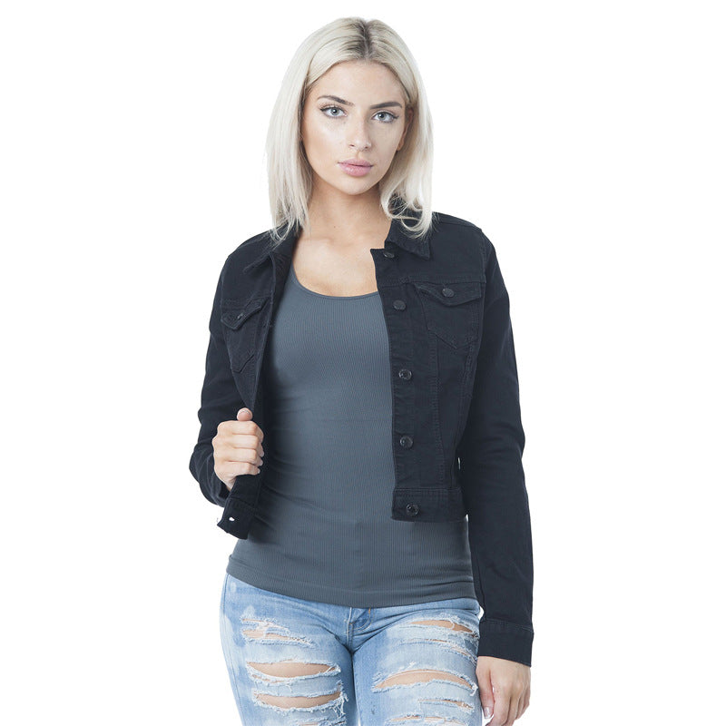 Women's classic denim jacket in a fashionable cut with button details Lune London