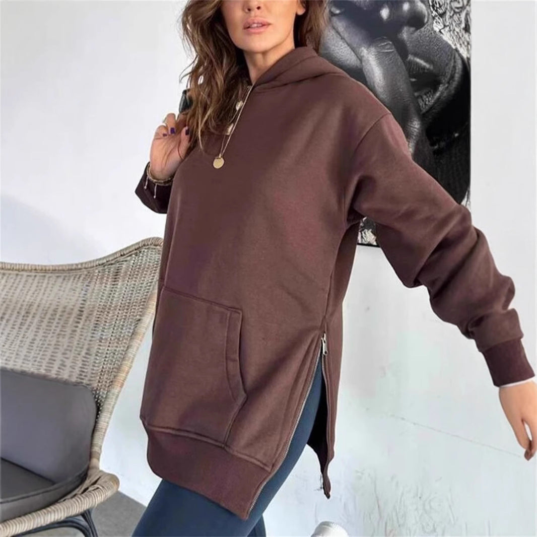 Ladies Casual Hoodie with Trendy Cut and Dipped Hem Lune London
