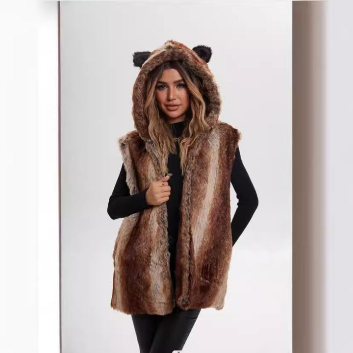 Ladies Design of fleece vest with hood Lune London