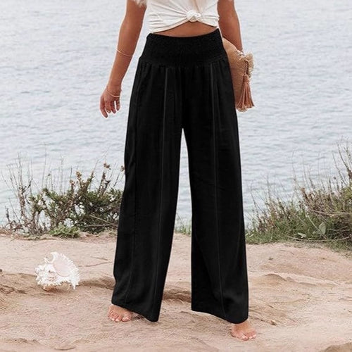 Elegant and wide Palazzo trousers for women with high waist and draping Lune London