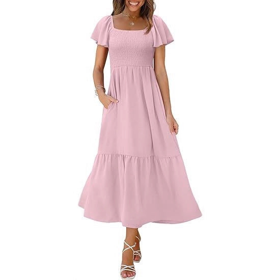 Maxi dress for women with thin straps and voluminous ruffles Lune London