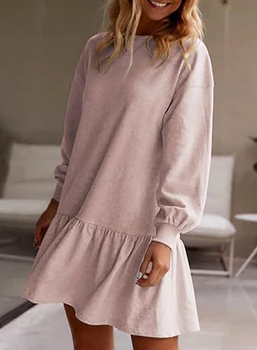Women's Casual Sweatshirt Dress with Voluminous Sleeves and Ruffled Hem Lune London