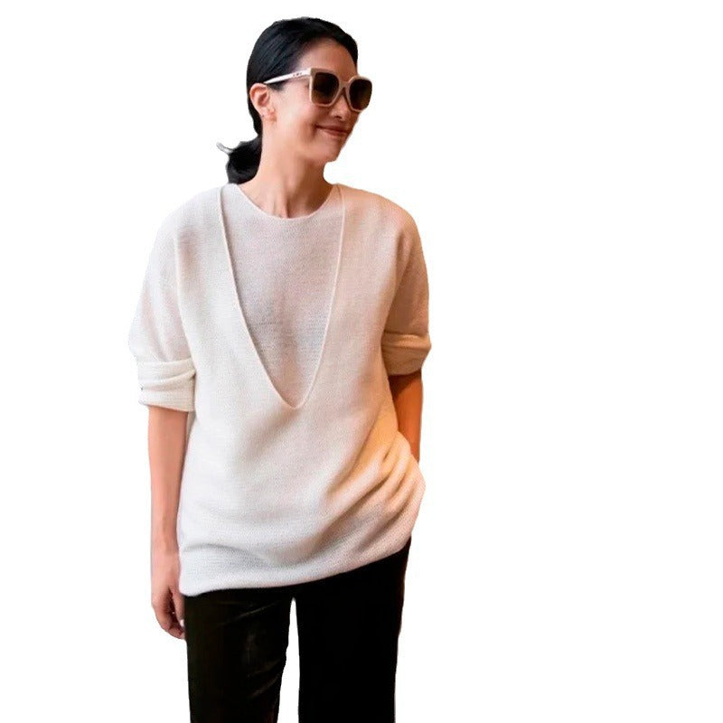 Pull en tricot épais pour femmes avec décolleté en V et coupe décontractée Chic & Stil