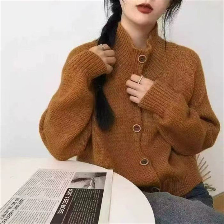 Lady cozy high collar cardigan with button details Lune London