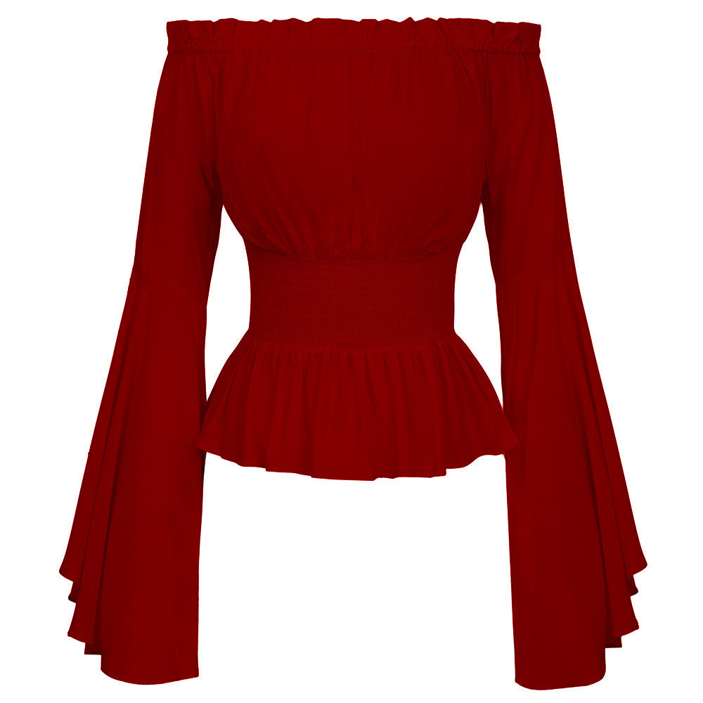 Off-the-shoulder top for women with elegant bell sleeves and an elastic waist Lune London