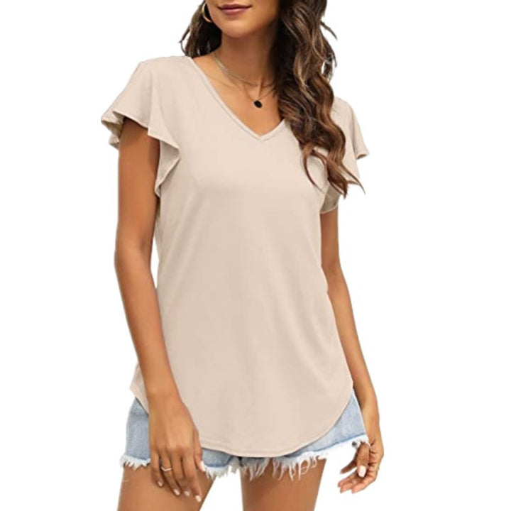 V-neck women's T-shirt with ruffled sleeves and a relaxed fit Lune London