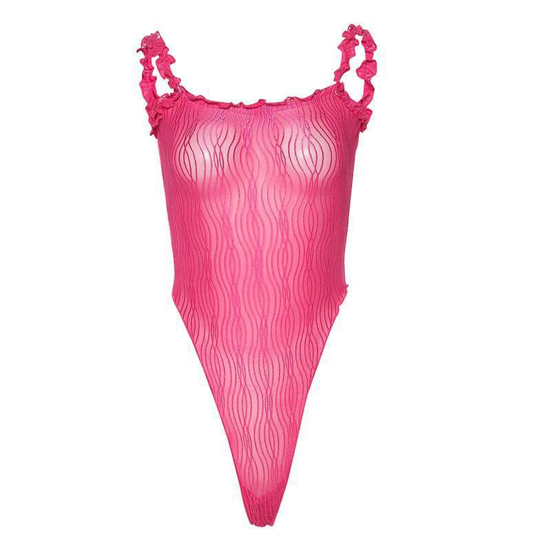 One-piece swimsuit for women with ruffle details and a lovely wavy pattern Lune London
