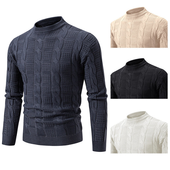 Elegant knitted sweater for men with high neck and cable knit pattern Lune London