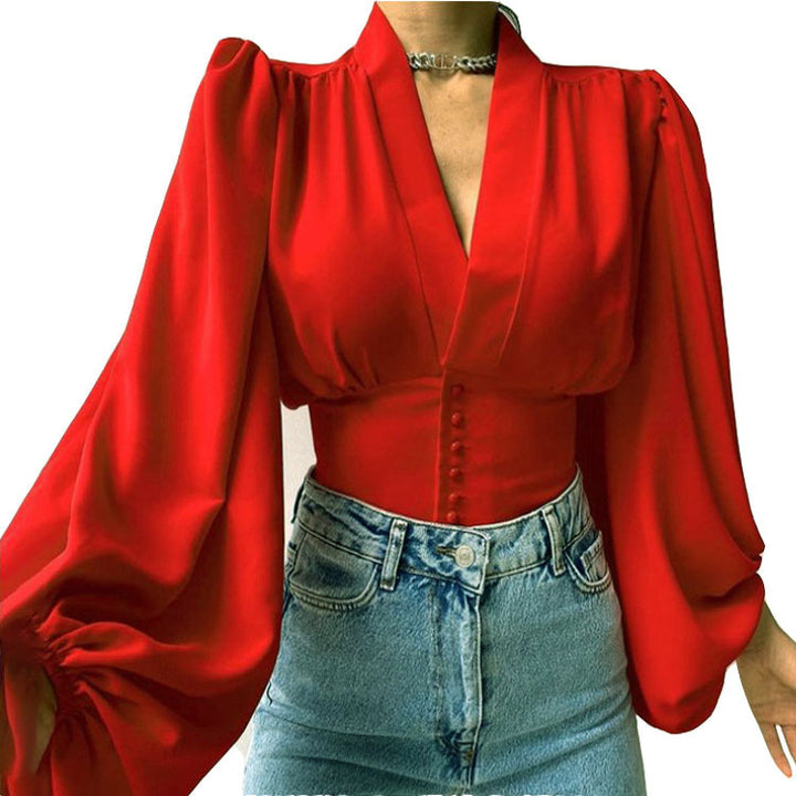 Ladies Elegant blouse with geometric pattern and voluminous sleeves Lune London