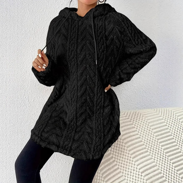 Comfortable knitted sweater for women with hood and chic and stylish structure
