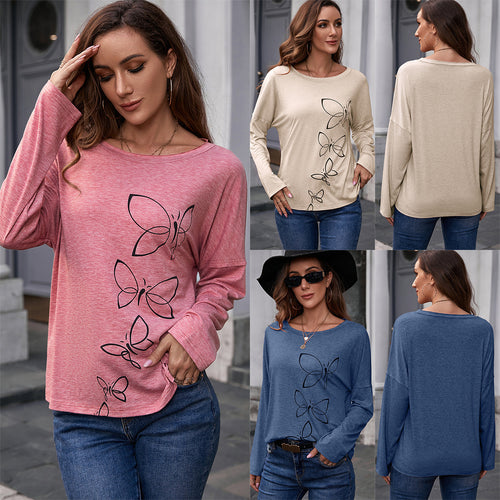 Long t-shirt for ladies with butterfly print and wide cut sleeves Lune London