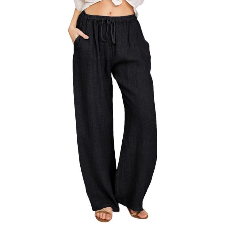 Comfortable and breathable linen pants for women with elastic waistband and side pockets Lune London