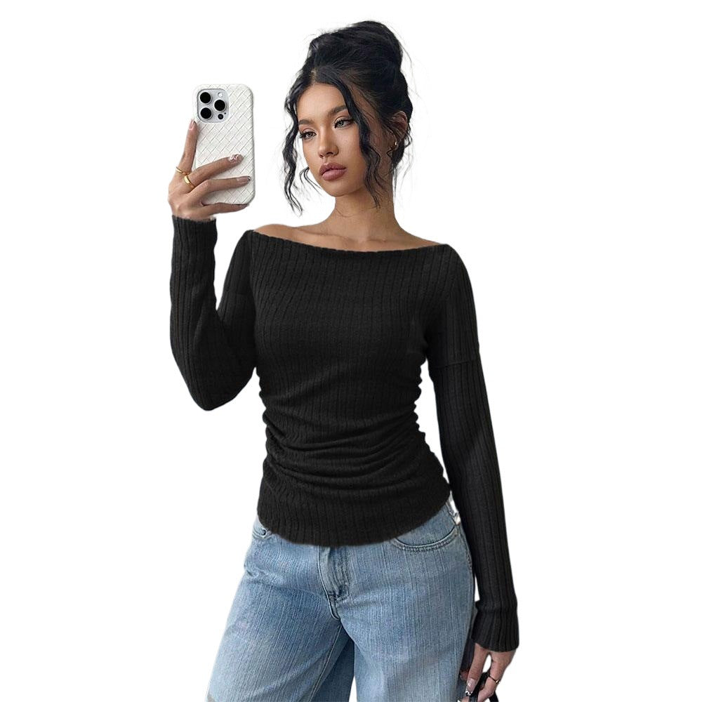 Chemise à manches longues pour femmes avec décolleté épaule dénudée et élégant effet froncé Chic & Stil