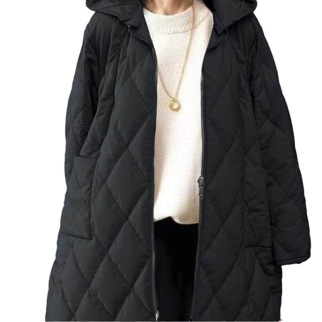 Ladies quilted transition jacket with hood and practical pockets Lune London