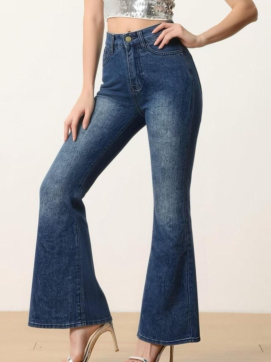 Women's Flared Jeans with High Waist and Unique Texture Design Lune London