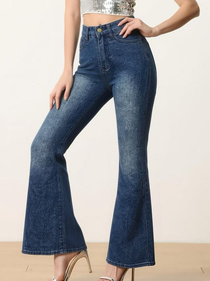 Women's Flared Jeans with High Waist and Unique Texture Design Lune London