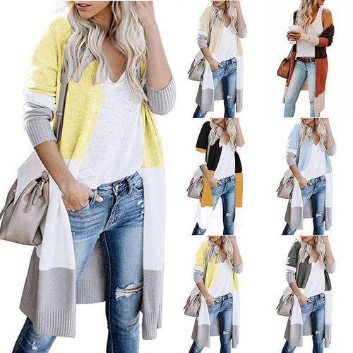 Ladies durable and stylish knitted cardigan with an open fit and contrast color parts Lune London
