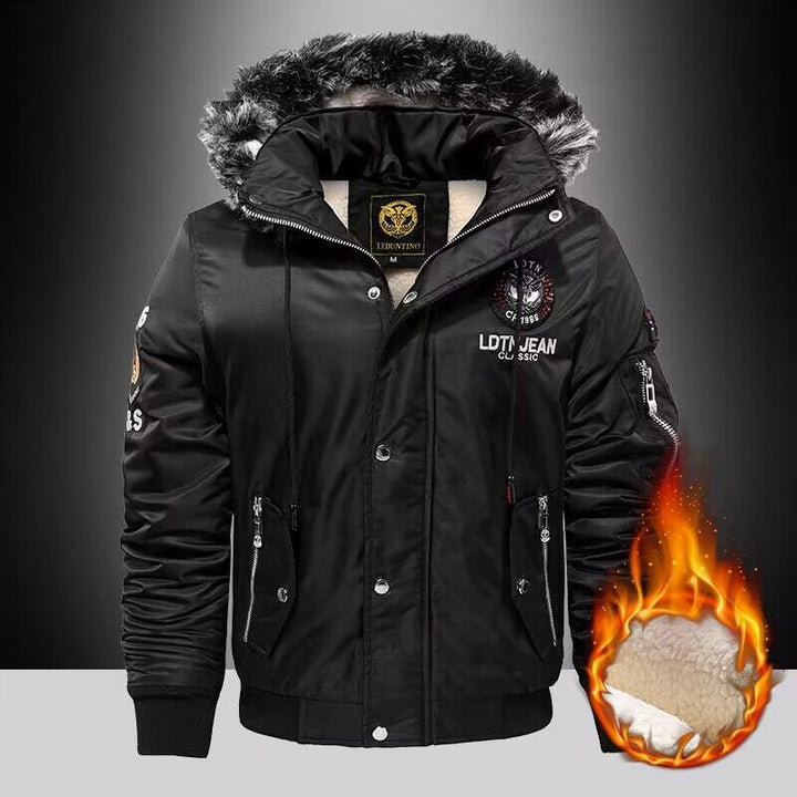 Men's winter padded jacket with removable hood and faux fur collar Lune London